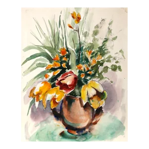1960s "Flowers P6.33" Watercolor Painting by Eve Nethercott