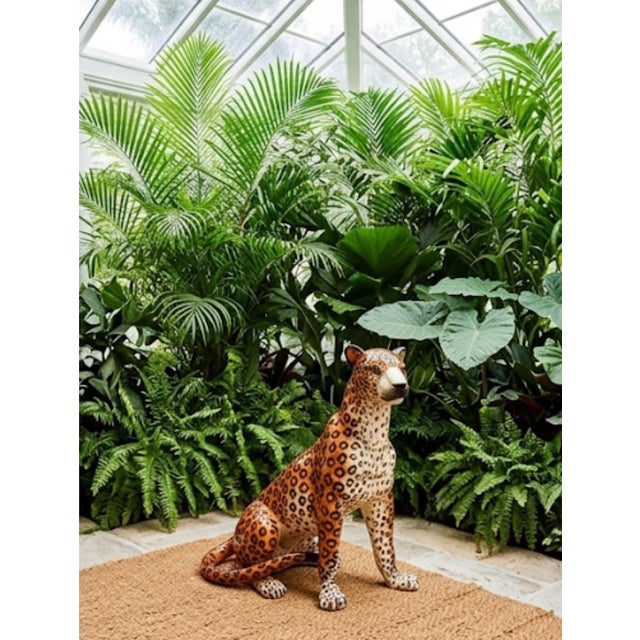 Vintage Italian-Style Glazed Ceramic Leopard Floor Sculpture For Sale - Image 10 of 12