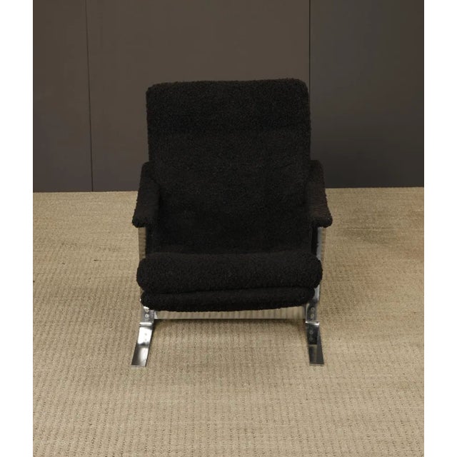 Black Vintage Mid-Century Milo Baughman Style Chrome Lounge Chair With Black Bouclé, 1970s For Sale - Image 8 of 18