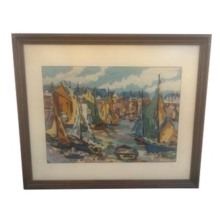 Vintage Hand Made Needlepoint Sailboat Picture For Sale