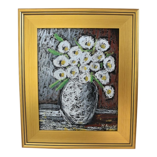 Impressionist Floral Bouquet Painting by Ruth Arenz Including the Antiqued Gold Wood Frame For Sale