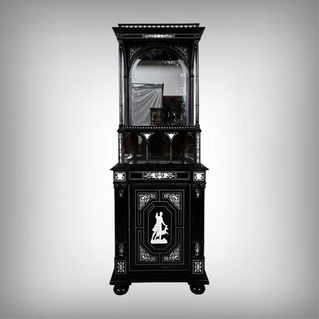 Late 19th Century Napoleon III State Cabinet in Blackened Pear Wood, in Restored conditions. Designed before 1890