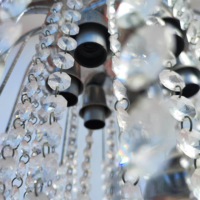 Glass Vintage Metal Chandelier with Glass Drops For Sale - Image 7 of 10