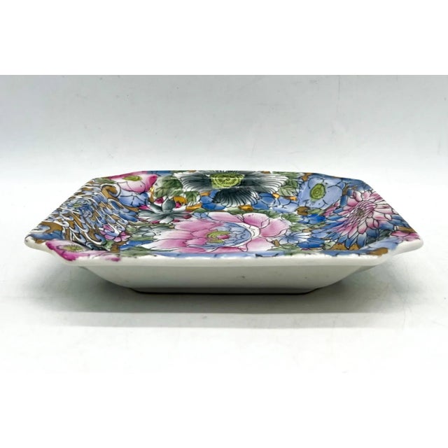 Ceramic 20th Century Chinoiserie Blue and Pink Floral Vide Poche/Catchall Dish For Sale - Image 7 of 13