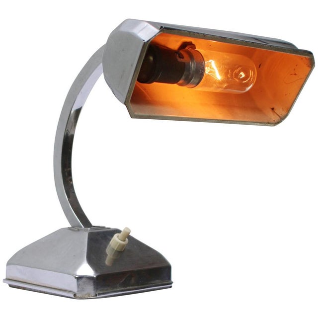 Brass nickel plated desk light / banker’s lamp 2,5 meter black cotton flex, plug and switch in base Base size 112×112 mm /...