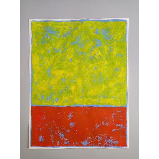 Mark Rothko Inspired 'Yellow and Orange Over Blue' Color Field Minimalist Original Oil Painting by Diane Grant | Unframed | Color Field For Sale - Image 6 of 9