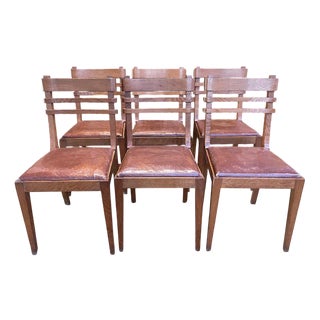 Chairs in Oak and Leather, 1950s, Set of 6 For Sale