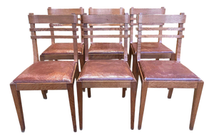 Chairs in Oak and Leather, 1950s, Set of 6