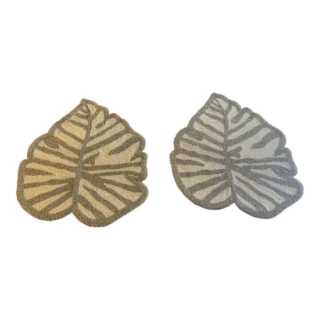 1950s Pair Tropical Leaves Beaded Placemats For Sale