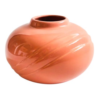 Postmodern Embossed Pink Ceramic Vase For Sale