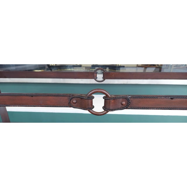 Wood 1970s Vintage Adnet Hermes Faux Leather Iron, Glass and Wood American Western Theme Table For Sale - Image 7 of 13