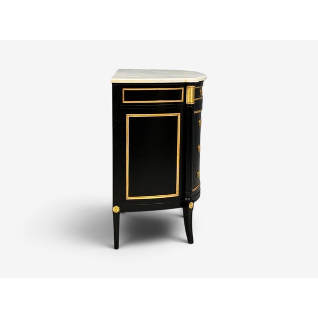 Maison Jansen Style, Louis XVI Bow Front Chest, Ebonized Wood, France, 1900s For Sale - Image 15 of 17