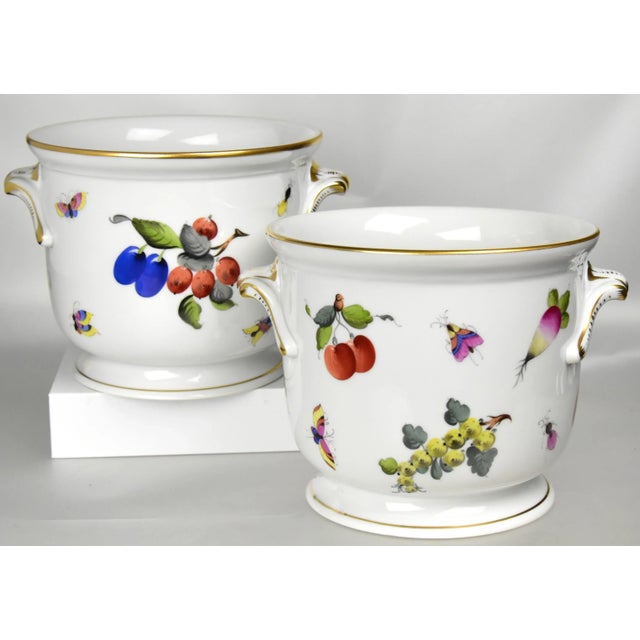 A pair of large magnificent vintage Herend cachepot, hand painted with stunning images of fruits, vegetables, mushrooms...