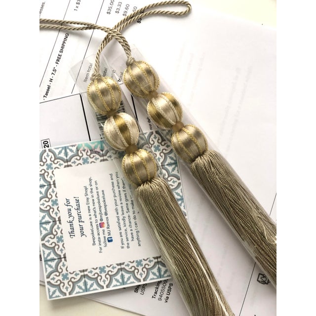 Pair of Beaded Satin Key Tassels in Natural Mineral Colors- H 7.5 Inches For Sale - Image 12 of 15