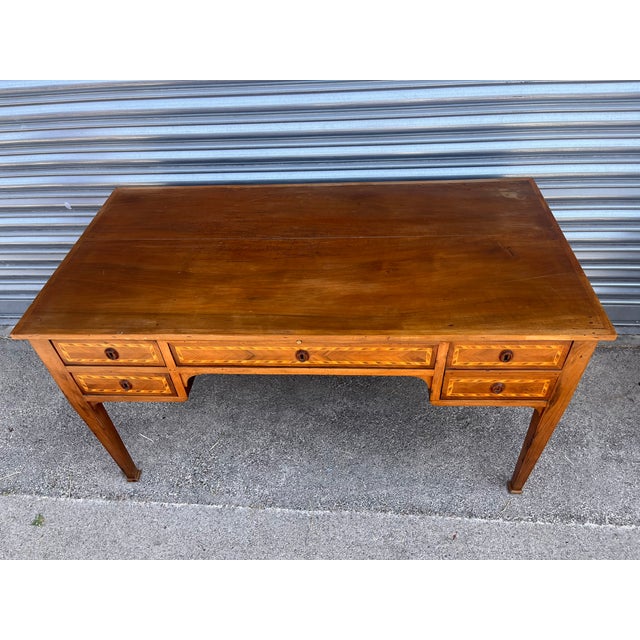 20th Century Louis XVI Writing Desk in Inlaid Wood with Drawers and Pull-Out Top, 1900 For Sale - Image 18 of 18