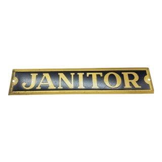 Vintage Brass Door Sign "Janitor" For Sale