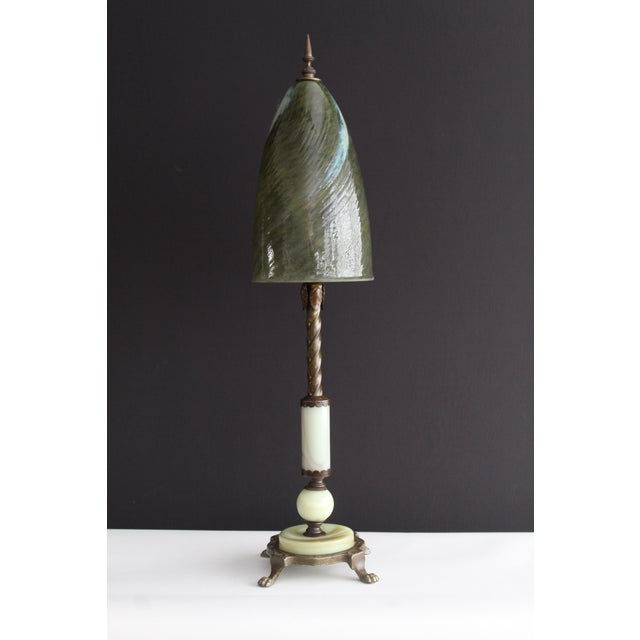Olive Early 20th Century Tiffany Style Table Lamp For Sale - Image 8 of 13