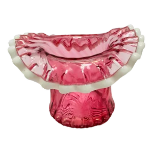 Late 20th Century Vintage Fenton Cranberry Ruffled Vase With White Trim