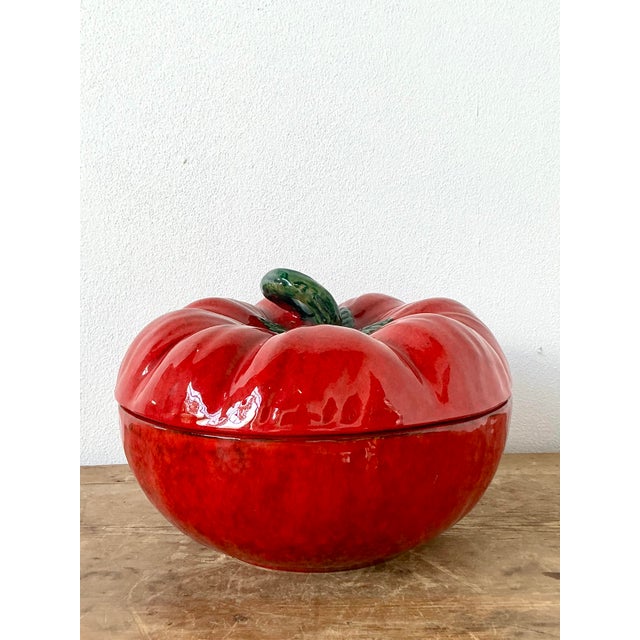 Red Vintage 1960s Italian Glazed Ceramic Tomato Tureen For Sale - Image 8 of 10