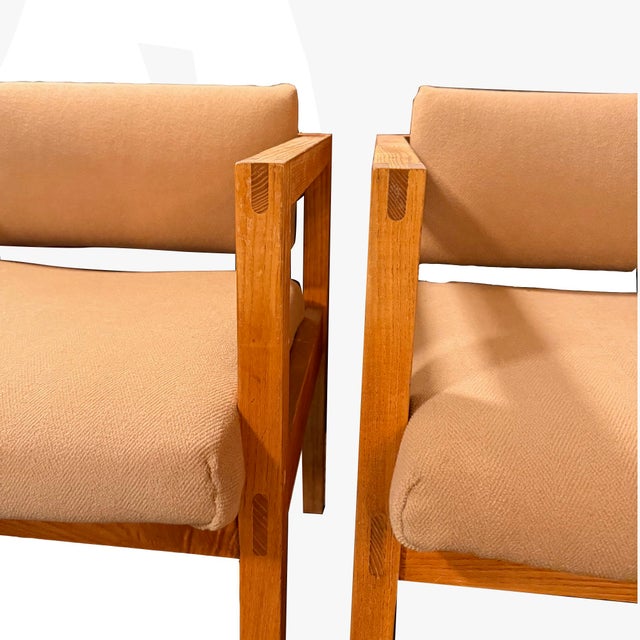 1970s Pair of 1970s Upholstered Oak Accent Chairs For Sale - Image 5 of 7