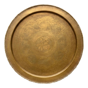 Extra Large 34 Inches Vintage Etched Brass Tray | Chinese Motif