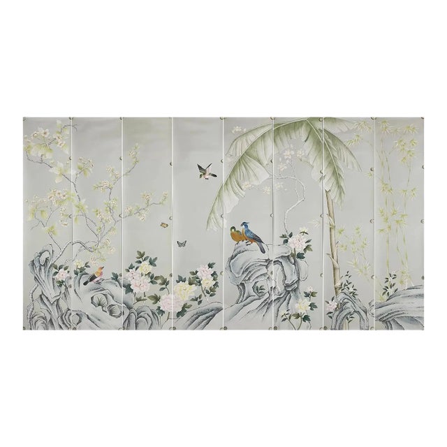 Chinoiserie Mural Hand Painted Wallpaper Artworks - 8 Panels For Sale