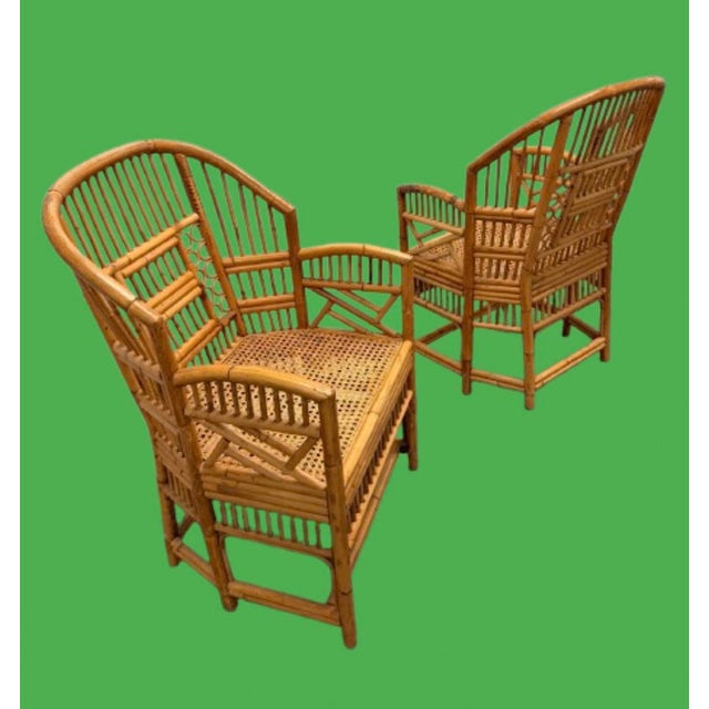 Chinoiserie Vintage Brighton Pavilion Large Chairs Chinoiserie Style Bamboo With Caning Seat- A Pair For Sale - Image 3 of 11