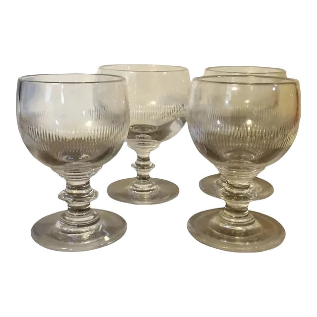 Antique Early 19th Century George III Anglo Irish Glass Crystal Wine Glasses - Set of 4 For Sale