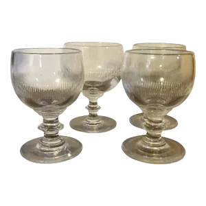 Antique Early 19th Century George III Anglo Irish Glass Crystal Wine Glasses - Set of 4