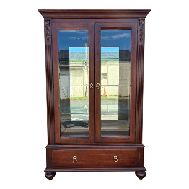1990s Ethan Allen British Classics Curio Cabinet China Hutch Display Breakfront Cherry For Sale