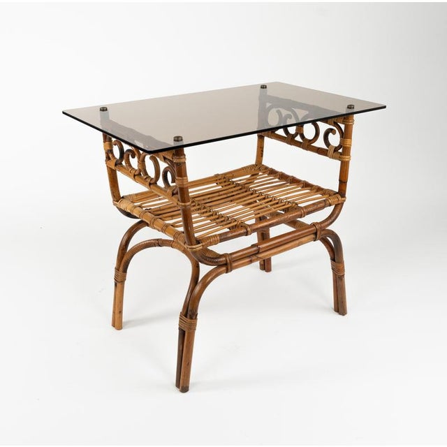 Midcentury Side Table in Bamboo and Glass, 1960s For Sale - Image 4 of 18
