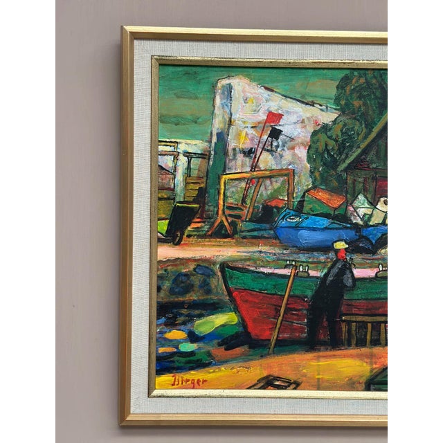 Mid-Century Modern Birger E. Son Birger, Harbour, 1960s, Oil on Panel, Framed For Sale - Image 3 of 18