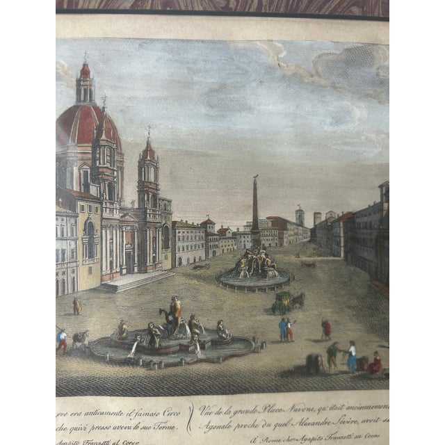 Antique Etching With Marbled Paper Matte by Agapito Franzetti 1820's Piazza Navona, Roma For Sale - Image 4 of 11