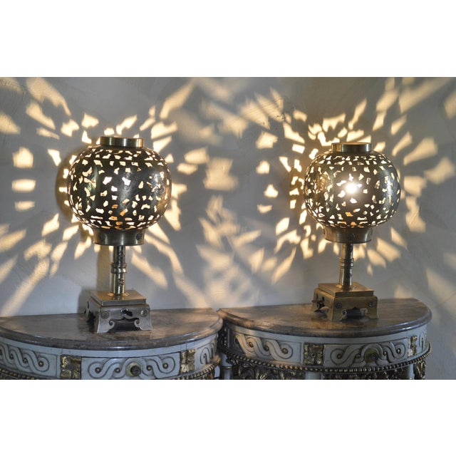 Gold Vintage Brass Table Lamps, 1950s, Set of 2 For Sale - Image 8 of 15