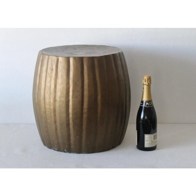 Pleated Bronze Finish Aluminum Barrel Style Garden Stool Mid-Century For Sale - Image 10 of 12