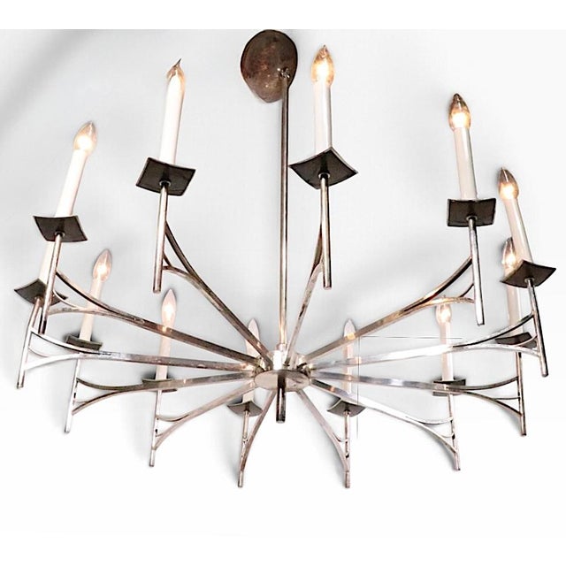 Large 12 Light Silver Plate Spoke Form Chandelier by Sciolari For Sale - Image 13 of 18