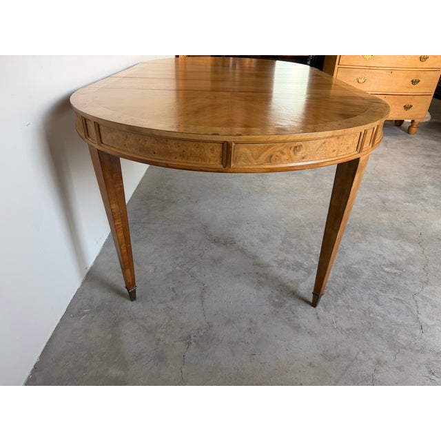 Brown Mid Century Modern Burl Wood Expandable Dining Table For Sale - Image 8 of 18