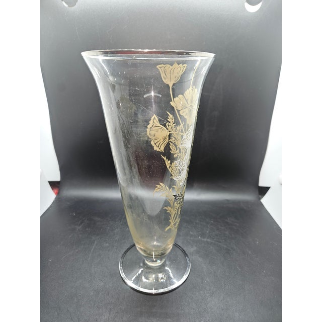 1970s Vintage Sterling Overlay Glass Trumpet Vase Elegant Floral Design 9 3/4” Tall For Sale - Image 5 of 5