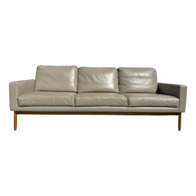 Design Within Reach Raleigh Three Seater Taupe Leather Sofa By Jeffrey Bernett For Sale