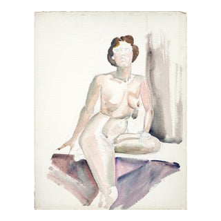 Seated Nude Impressionist Watercolor (Unfinished) Mid-1950s by Joseph Yeager For Sale