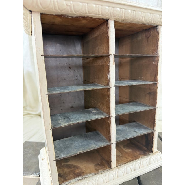Off-white Antique C. 1900 Painted Spice Cabinet With 10 Metal-Lined Lidded Drawers For Sale - Image 8 of 12