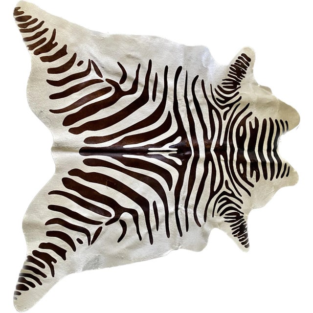 Zebra Print Natural Brazilian Cowhide 70" X 85" For Sale - Image 4 of 5