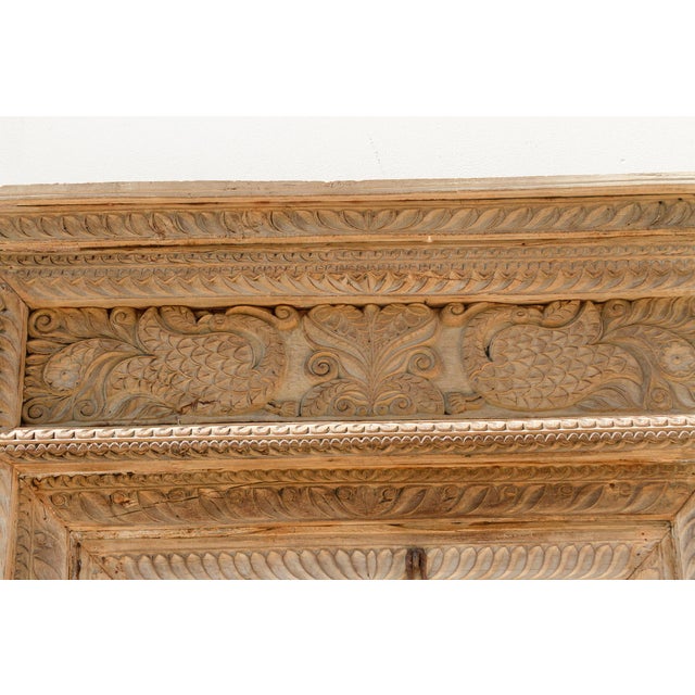 Wood Massive Heavily Carved Antique Thar Desert Entrance Door For Sale - Image 7 of 16