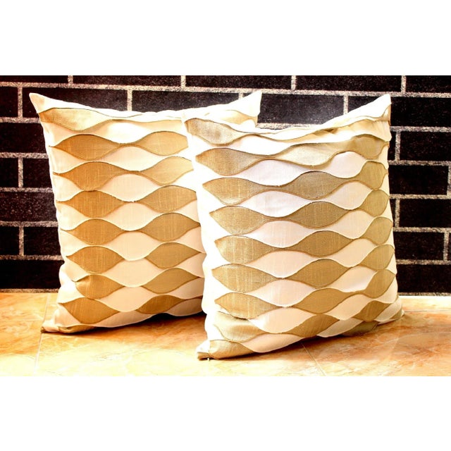 Vintage Waved Frills Fortuny Bicolor Pure Silk Pillow For Sale - Image 11 of 13