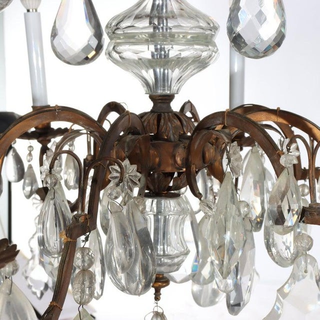 Brass Large Antique French Louis XIV Style Brass & Crystal 8 Light Chandelier C1930 For Sale - Image 8 of 14