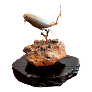 14k Gold Mounted Agate Bird on Crystal Rock Sculpture
