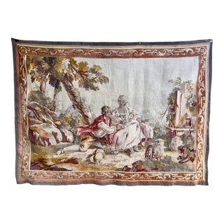 19th-Century Silk Tapestry — Romantic Garden Scene For Sale