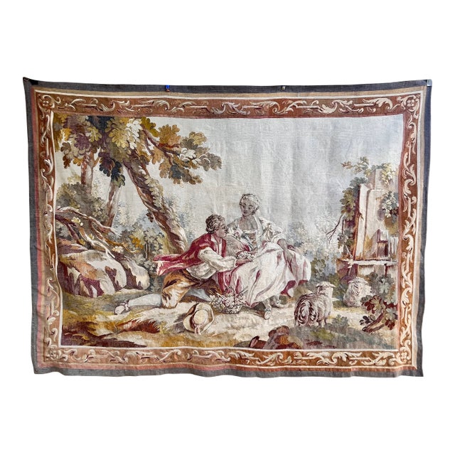 19th-Century Silk Tapestry — Romantic Garden Scene For Sale