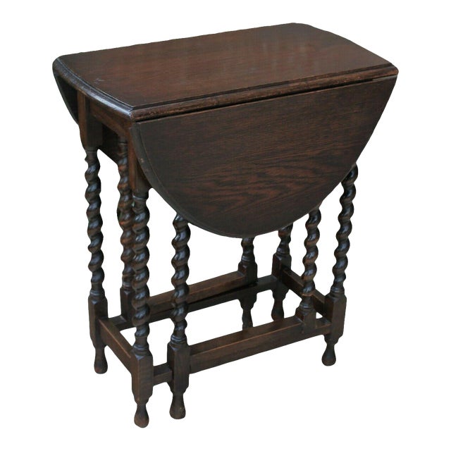 Antique English Oak Barley Twist Table Gate Leg Drop Leaf Oval Table