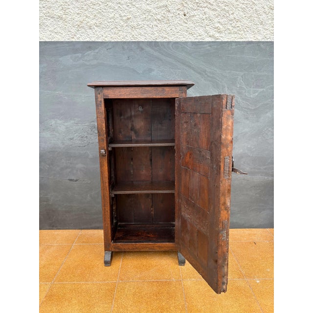 Spanish Rustic Solid Oak Cabinet with Paneled Door and Iron Hardware, 1880s For Sale - Image 6 of 10